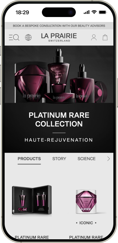 A UI design of the La Prairie homepage