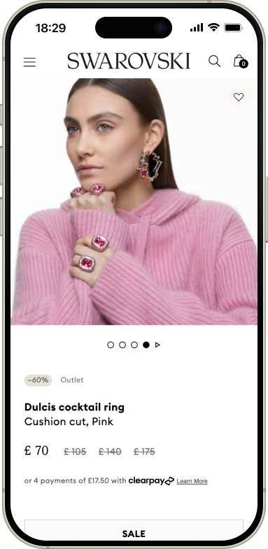 A UI design of the Swarovski homepage